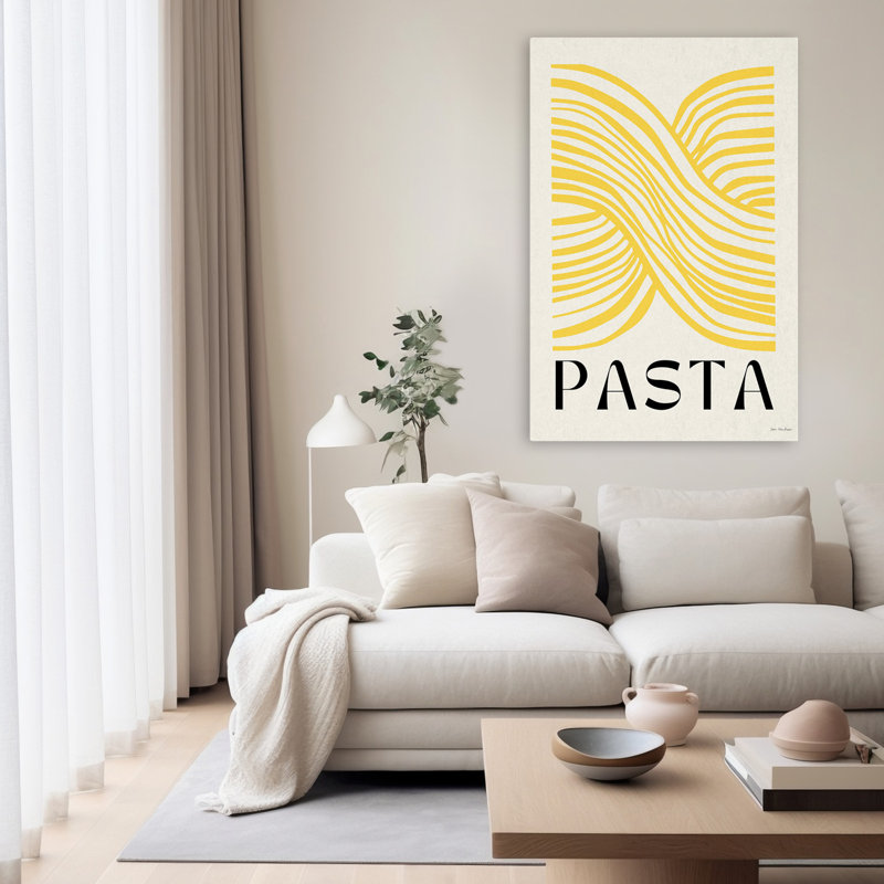 Pasta - art moderne de lignes abstraites de pâtes jaunes de style campagnard contemporain, H 60 po x l 40 po
