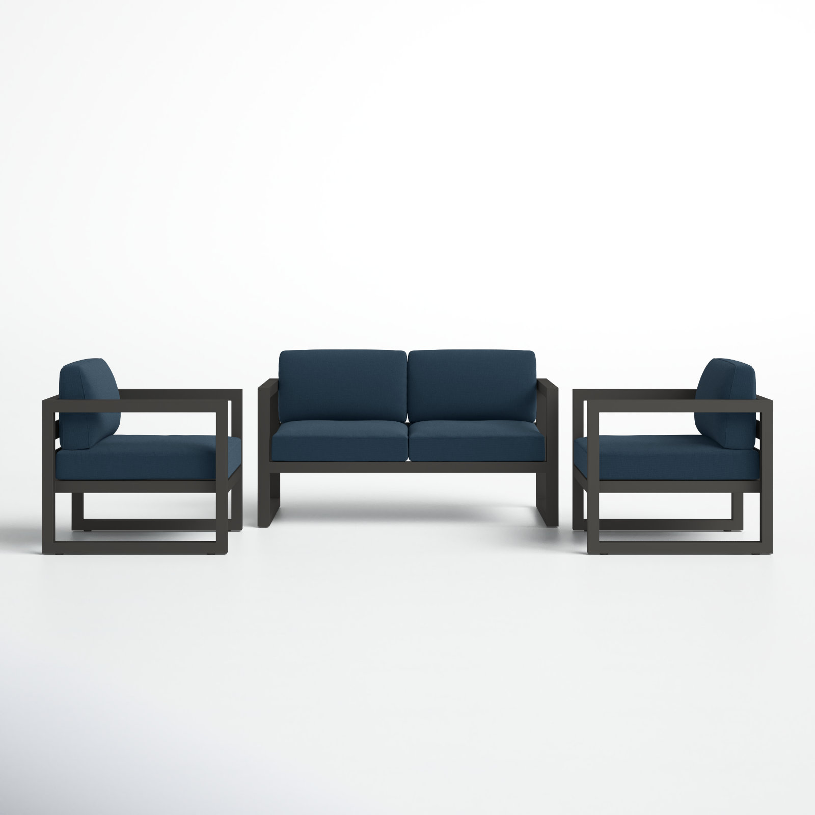 Smith 3 Piece Sofa Seating Group with Sunbrella Cushions, Spectrum Indigo, Slate