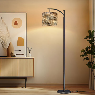 Arc Floor Lamp with Adjustable Lampshade Abstract Leopard Print Watercolor Shades Brown Black Standing Lamp 3 Color Temperatures Dimmable Tall Pole Lamp with Foot Switch for Bedroom