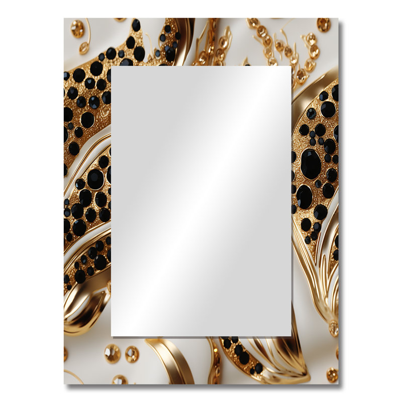 Keivha Black And Gold Glam Marble Pattern - marble  Decorative Mirror, Modern Wall Mirror, Printed Metal Art, 32" x 24"