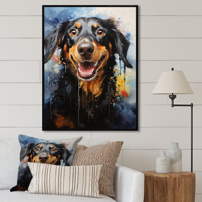 Teckel délice sur toile, H 32 po x l 24 po x P 1 po, Cadre flottant noir