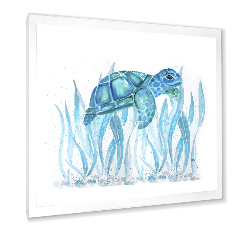 Aquarelle, art de la tortue, H 16 po x l 16 po x P 1 po, Toile blanche avec cadre photo