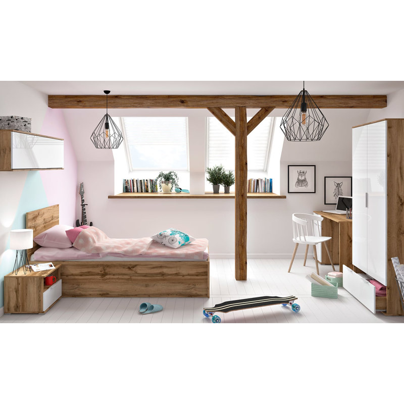 Pece European Single (90 x 200 cm) Ottoman Bed, Oak Wotan