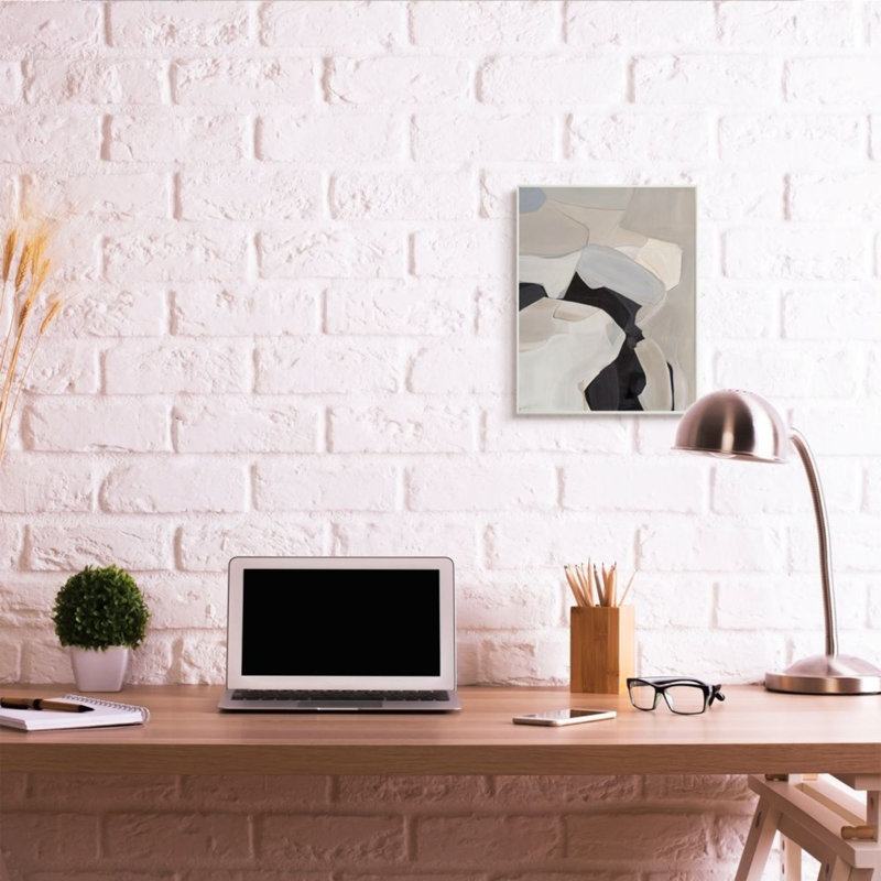 Douces courbes arrondies, motif abstrait beige noir - impression d'art graphique, Bois sans cadre, 19" H x 13" W x 0.5" D