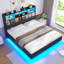 Floating Bed Frame with Charging Station, LED Lights and Upholstered Headboard for Bedroom, Modern Floating Beds with Hidden Storage Compartment, No Box Spring Needed-129473227-129473228