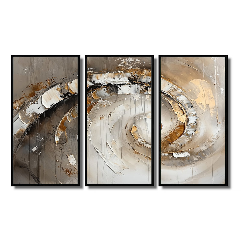 Copper Luminous Abstract Spiral I - Abstract Modern Waves Wall Décor Set, Floater Framed Print, 40" H x 60" W, Black