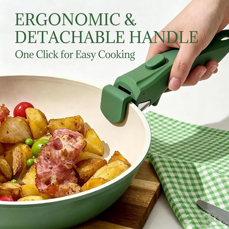 8-Piece Forest Green Ceramic Cookware Set
