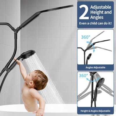 Matte Black High Pressure Dual Shower Head Combo With 9-Mode Handheld And 79" Hose