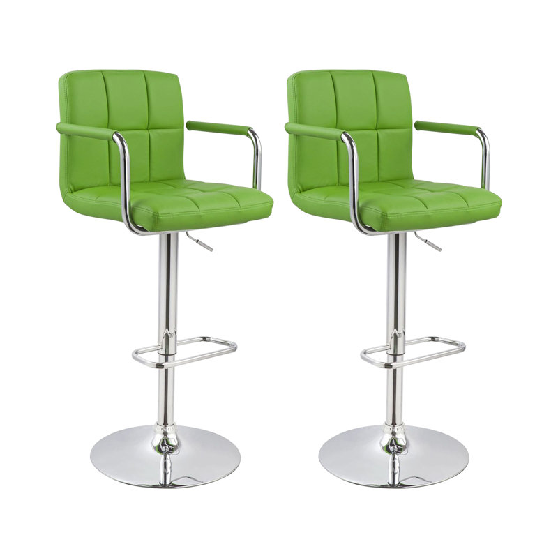 Swivel Upholstered Adjustable Height Counter Stool with Metal Frame, Green