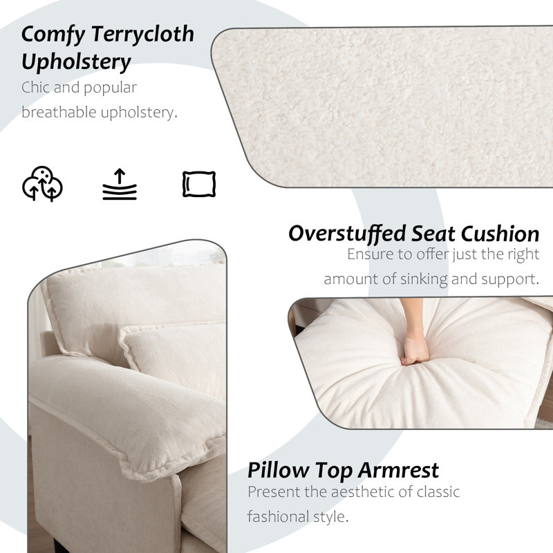 Arlynda 107.5"W Terrycloth U-shape Stationary Sectional, Beige Polyester