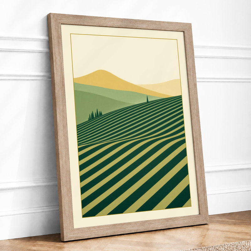 Fields at Horizon Mid-Century - Framed Print, A3 - 42.0 x 29.7 cm, Oak