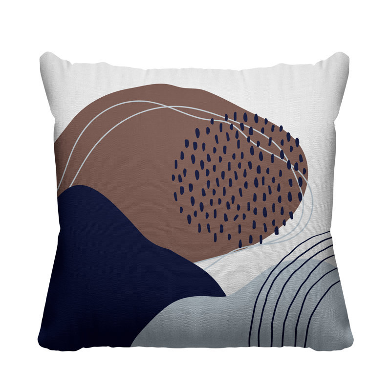 Coussin décoratif intérieur / extérieur Mid-Century Cyn, L 15 po x H 15 po, Nu / bleu marine