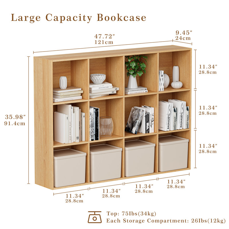Bibliothèque moderne à 12 compartiments avec 3 niveaux de rangement
