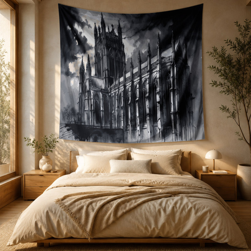 Tapisserie murale d'Halloween architecture gothique, 88 po x 104 po