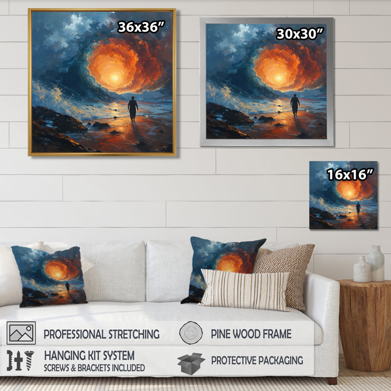«Walking Into Celestial Radiance», art mural décorations spatiales, Cadre flottant noir, H 16 po x l 16 po x P 1 po