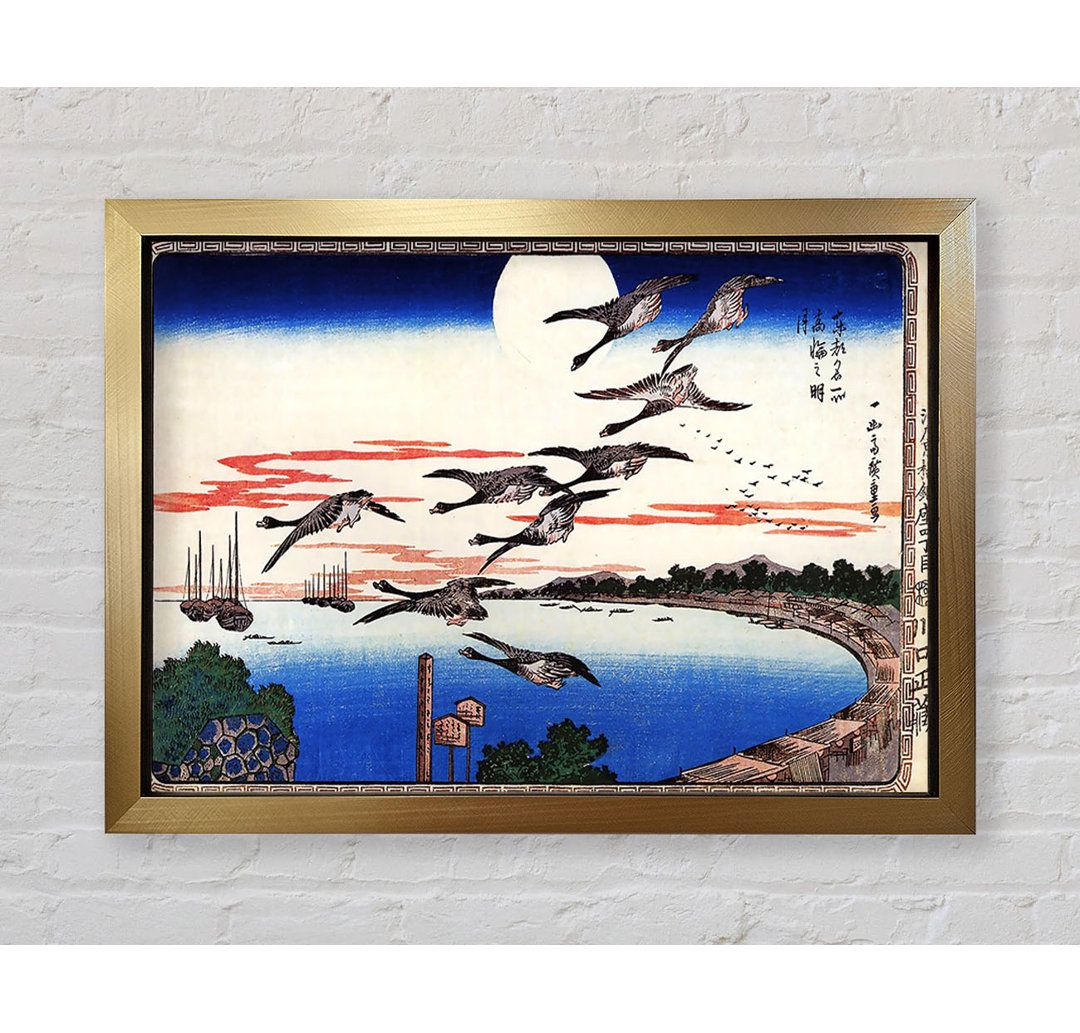 Gänse im Sinkflug über einer Bucht von Hiroshige - Einzelne Bilderrahmen Kunstdrucke