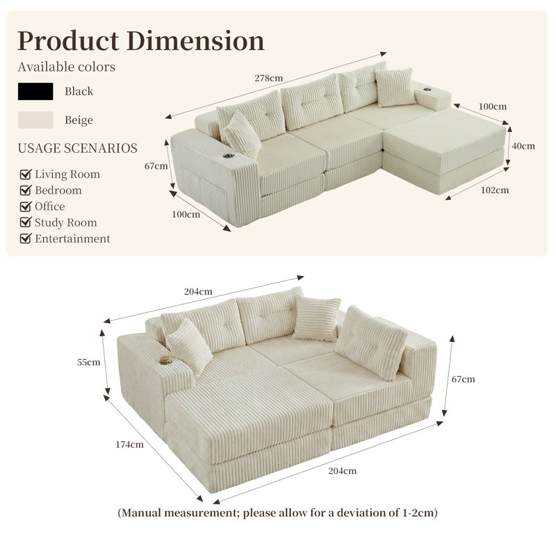 4 Seater Sectional, Cream