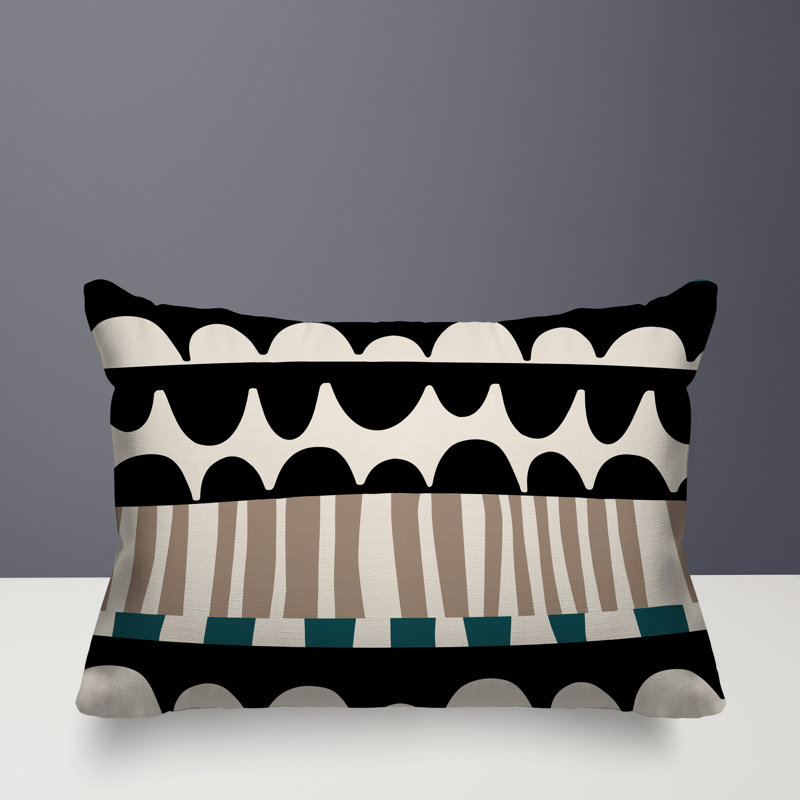 Coussin rectangulaire intérieur / extérieur Rami, Émeraude / noir / blanc cassé, H 14 po x l 20 po