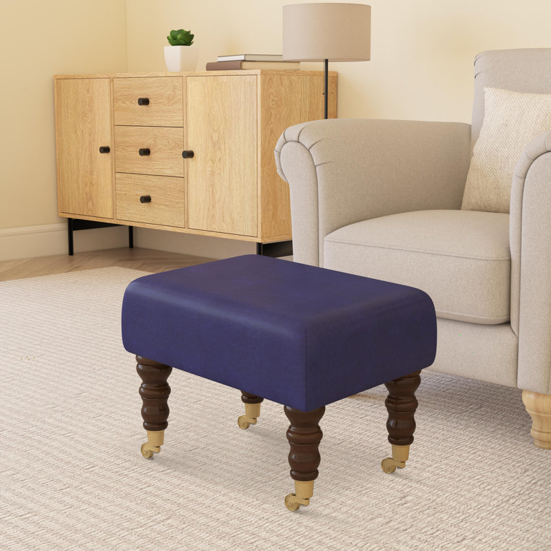 Acierno Natural Wood Caster Leg - Faux Leather, Blueberry Blue, Brown