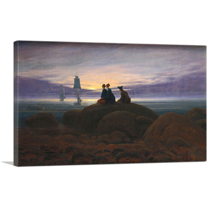 Reproduction d'art sur toile tendue, "Lever de lune au-dessus de la mer 1822" par Caspar David Frederic