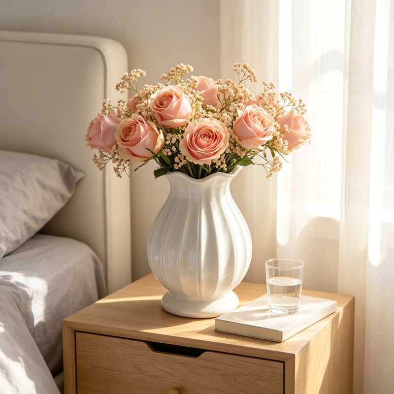 Vase à fleurs en céramique blanche pour décoration intérieure moderne