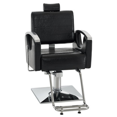 Reclining Barber Chair with Hydraulic Pump, Swivel Salon Chair, Faux Leather