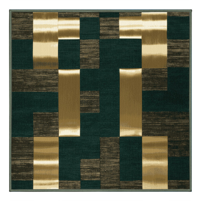 Machine Washable Checkered Green Area Rug, Square 4'