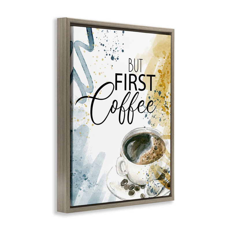 Cadre flottant Modern But First Coffee, design par Kim Allen, H 31 po x l 25 po, Cadre flottant orme Montalcino
