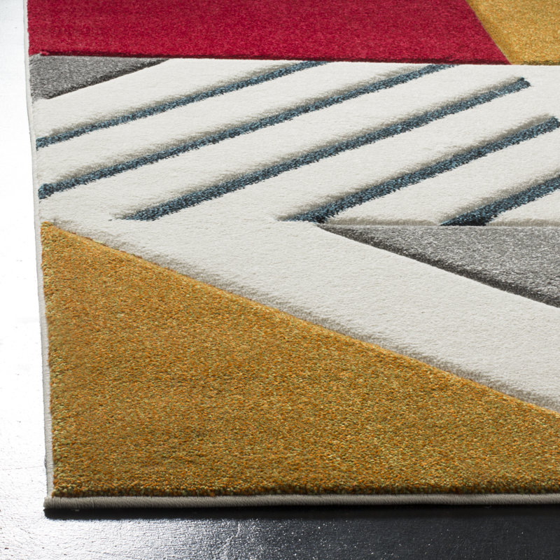 Tapis géométrique ivoire / bleu paon Garima, Rectangle 8 pi x 10 pi