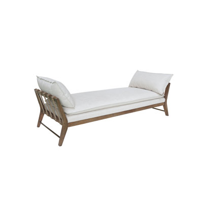 Daybed With Alluring Leather Strap Pattern, Pillows And Cushion Included, All Hardwood Frame, 1.8 Density Foam Wrapped, White Upholstered, 84.21" W, 23.36" H, 34.45" D, 90.18 Lb Appealing Feature,