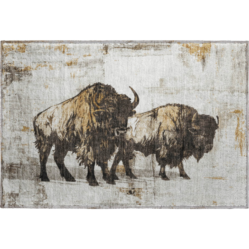 Premium Machine Washable Mayfield AMF2245 Animal Rug, 1'8" x 2'6", Putty