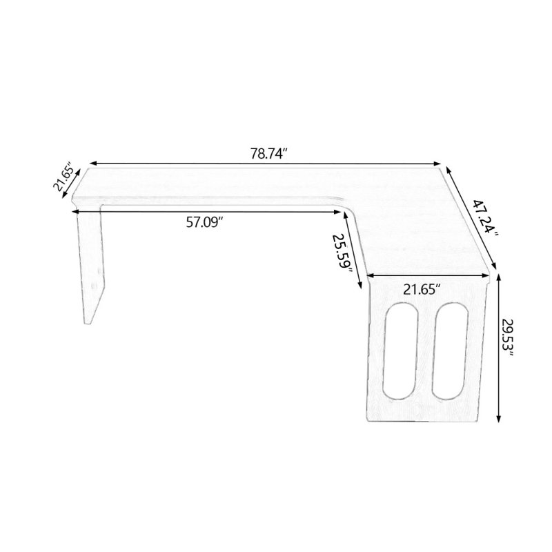 Black L-Shaped Solid Wood desks, 29.53" H x 78.74" W x 47.24" D, Right Hand Return