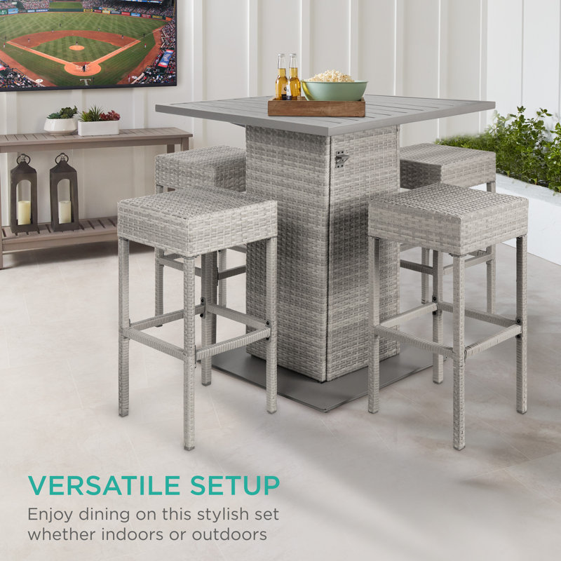 Ausmus Metal Bar Set with Stools, Gray, Gray