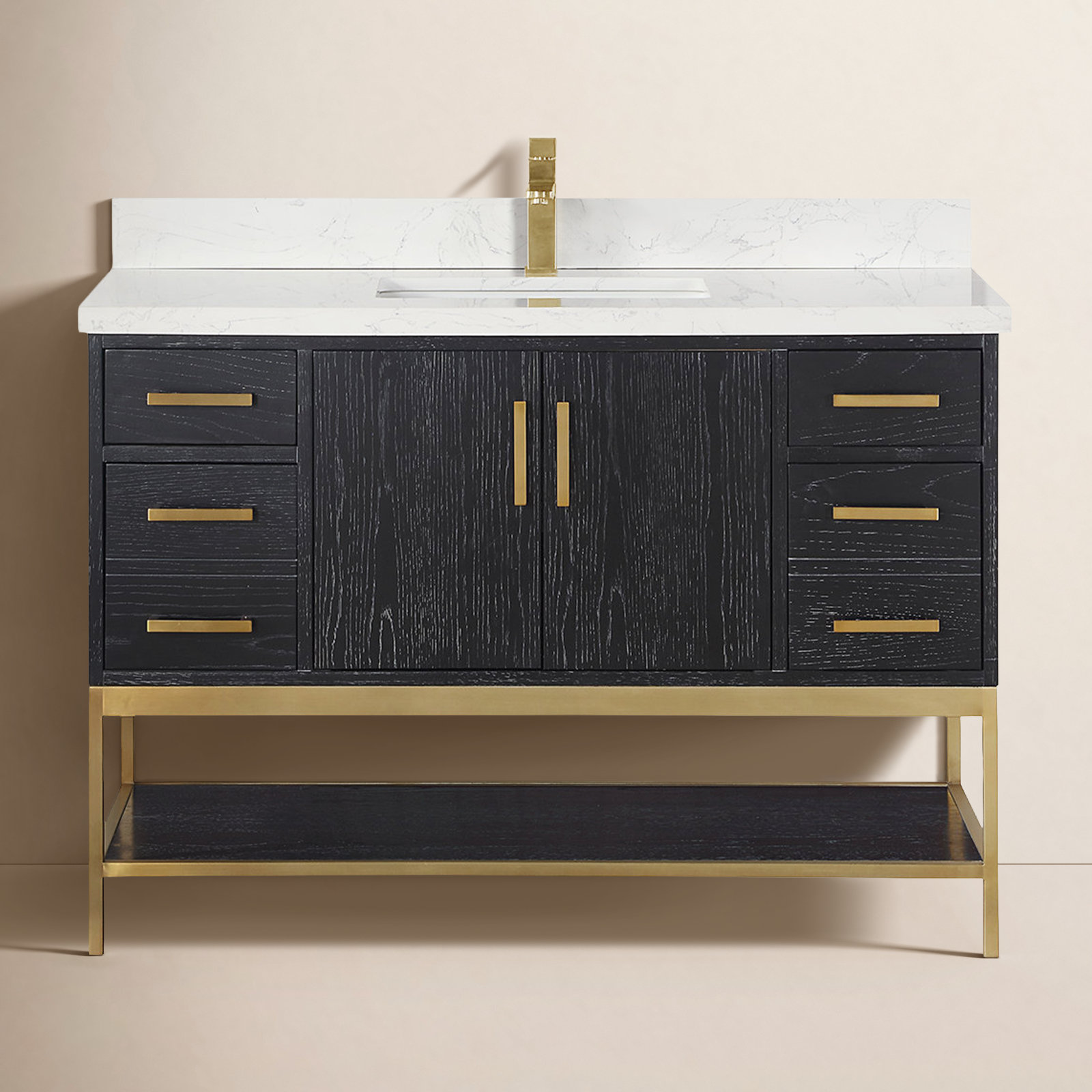 48'' Single Bathroom Vanity, Black, Gold