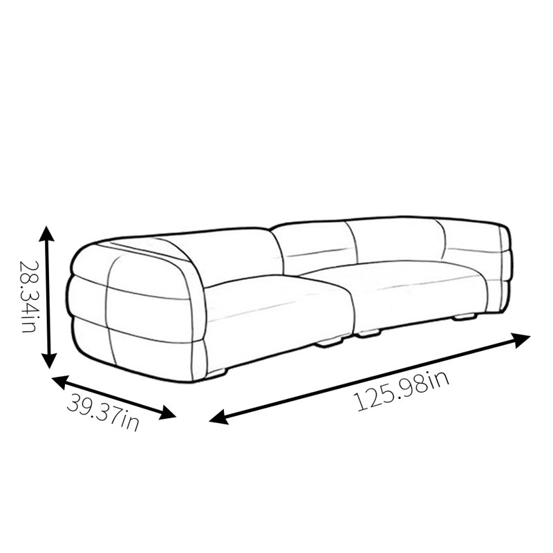 Canapé simple en tissu courbé rétro, H 28,34 po x l 125,98 po x P 39,37 po, 4
