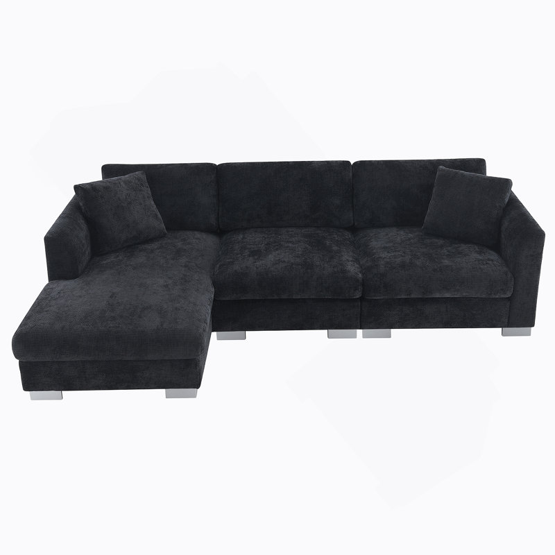 Dhirpal Modern Cloud Sectional Sofa, L-Shaped Luxury Couch Set with 2 Free Pillows, 4-Seat Chenille Indoor Furniture with Oversized Chaise