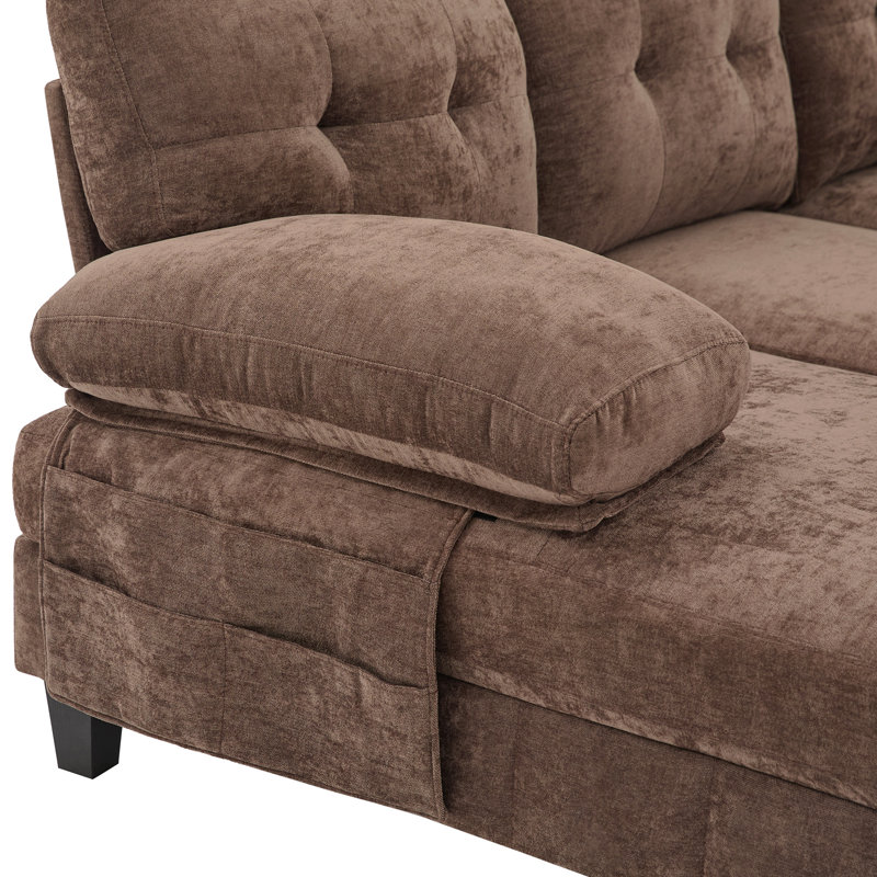 103.5" U-Shaped Chenille Fabric Sectional With Dual Chaise Lounges, Storage Pockets And Soft Armrest Pillows, Suitable For A Stress - Home Brown Couch Two Side Relaxed Gathering