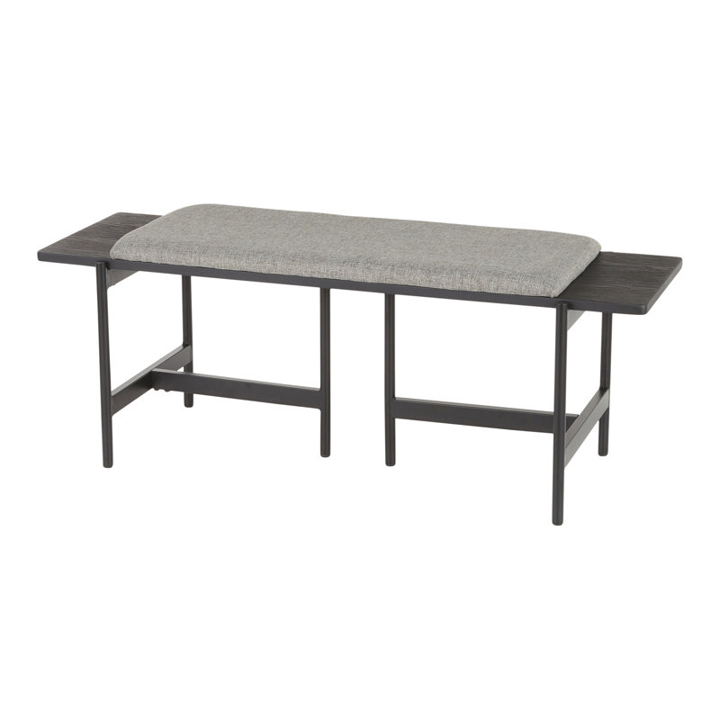 Chloe Contemporary 47.5" Grey Fabric and Black Metal Bench
