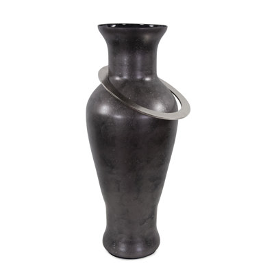 Black Ore Glass Vase with metal accent- Medium