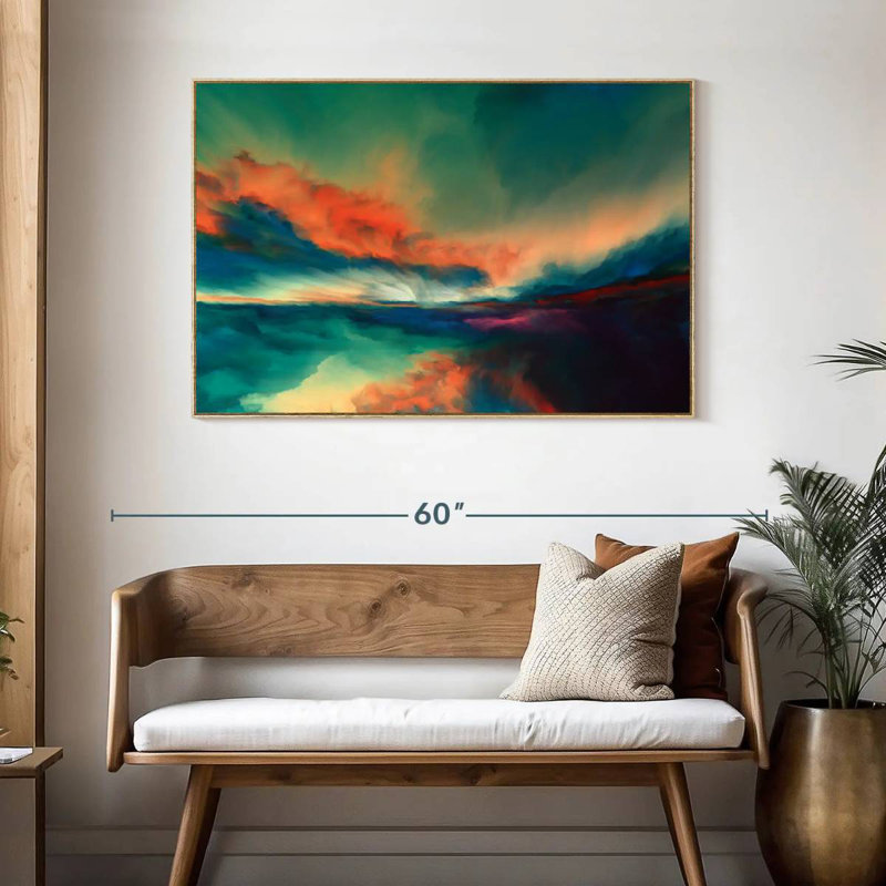 Coucher de soleil, Cadre flottant en bois naturel, 46 po x 31 po