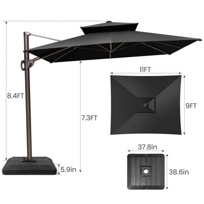Sil 11' x 9'  Rectangular Patio Umbrella, Counter Weights Base Included