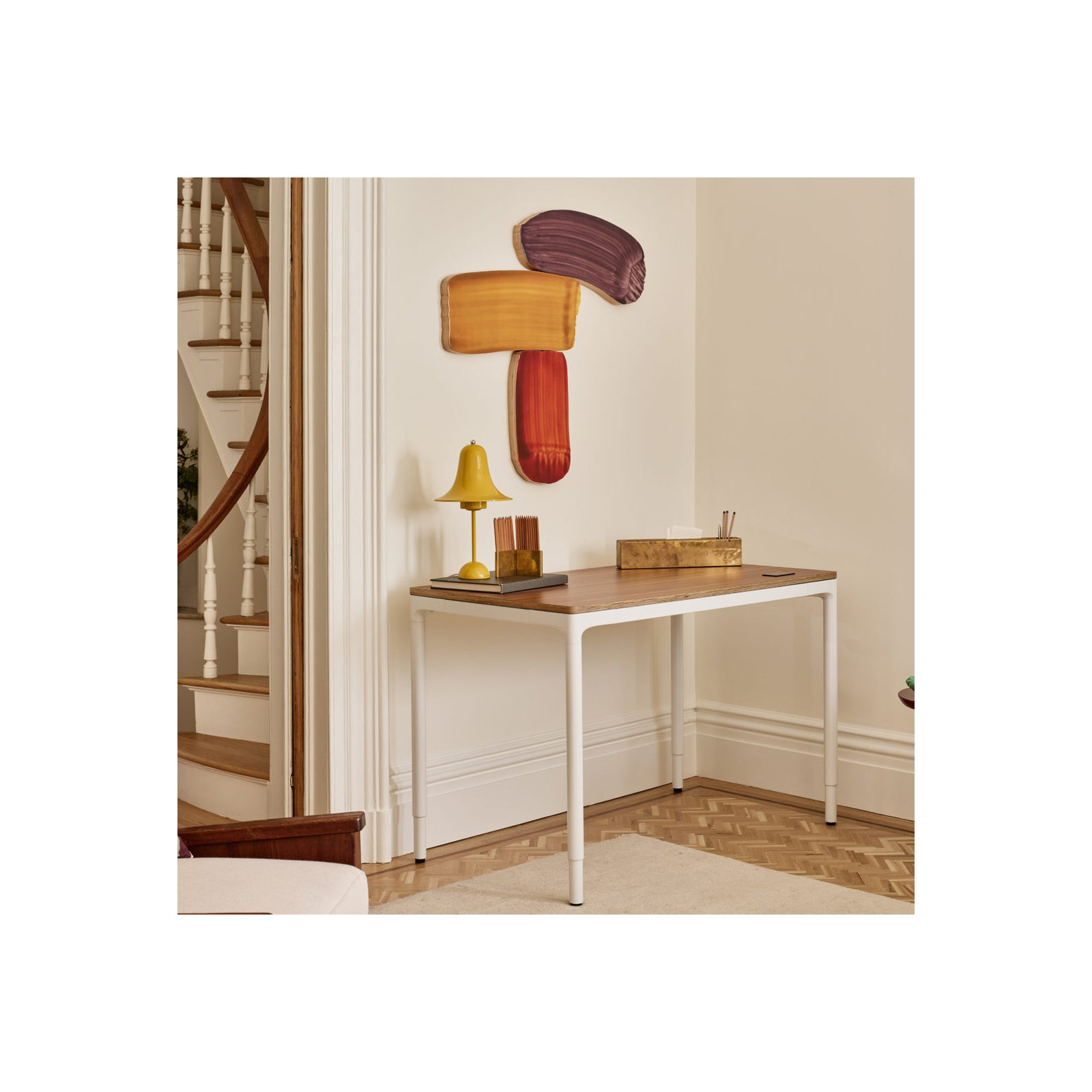 Four Leg Standing Desk, 44.6" H x 48" W x 27" D, Walnut, White