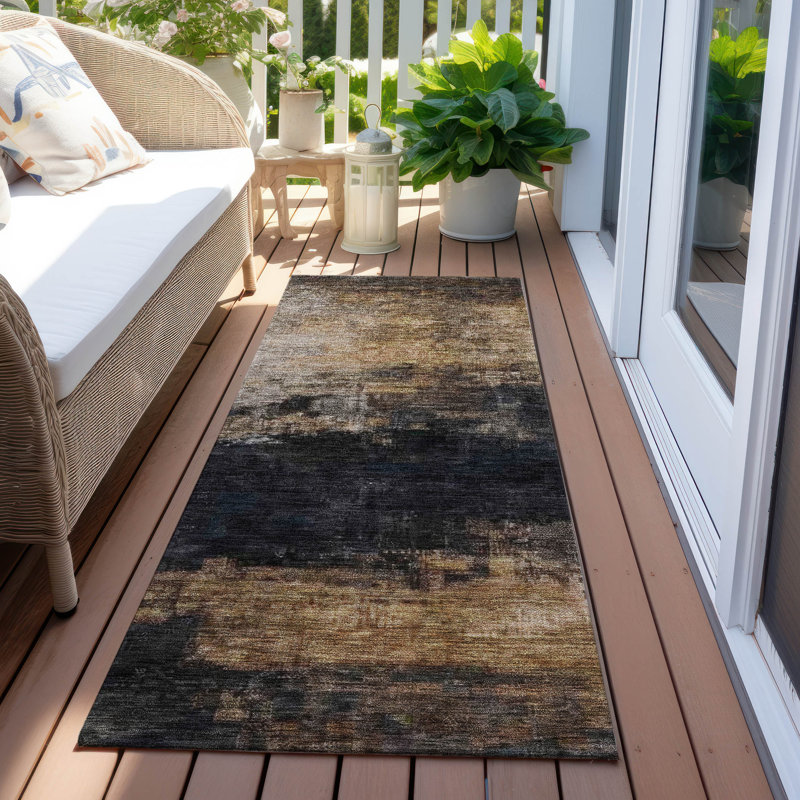 Machine Washable Indoor/Outdoor Cicel ACN1209 Charcoal Rug, Runner 2'3" x 7'6"