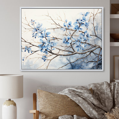 Art sur toile, feuilles bleues et grises