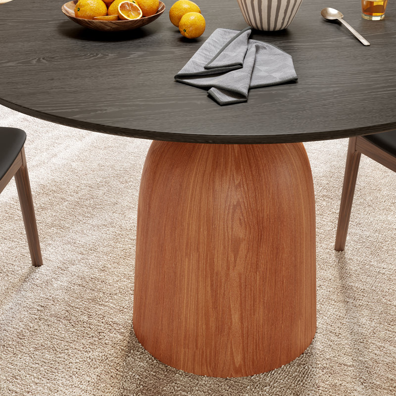 Round Solid Wood Pedestal Dining Table 39"/43", Brown,  29.52" H x 39.37" W x 39.37" D