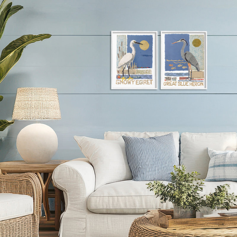 Ensemble de 2 giclées encadrées Snowy Egret & Great Blue Heron, design par Nancy Overton, H 14 po x l 22 po