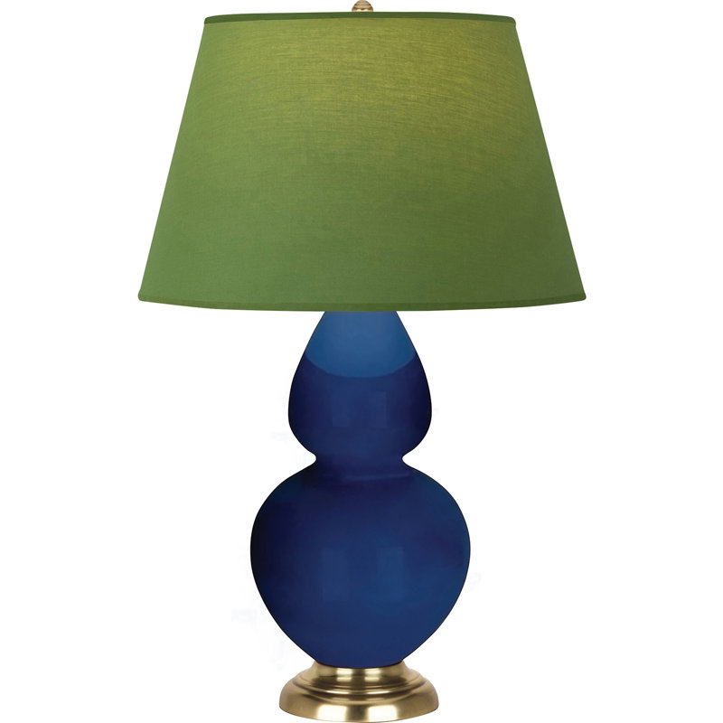 Lampe de table double gourde en céramique, Thé vert / taupe, Cobalt verni / laiton, Laiton