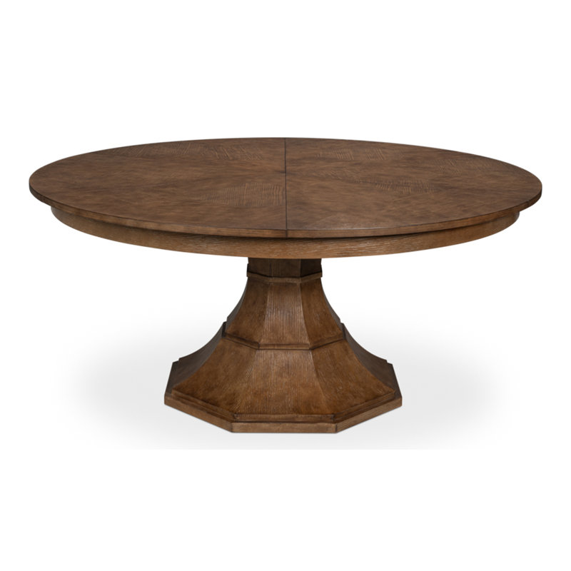 Giselle Extendable Oak Round Solid Wood Dining Table, 30"H x 66"L x 66"W