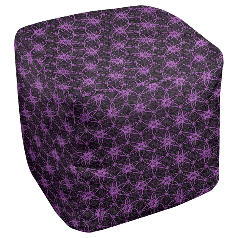 Repose-pieds cubique à cercles ornés Leffel, H 19,5 po x L 117 po x P 20 po, Noir / mauve
