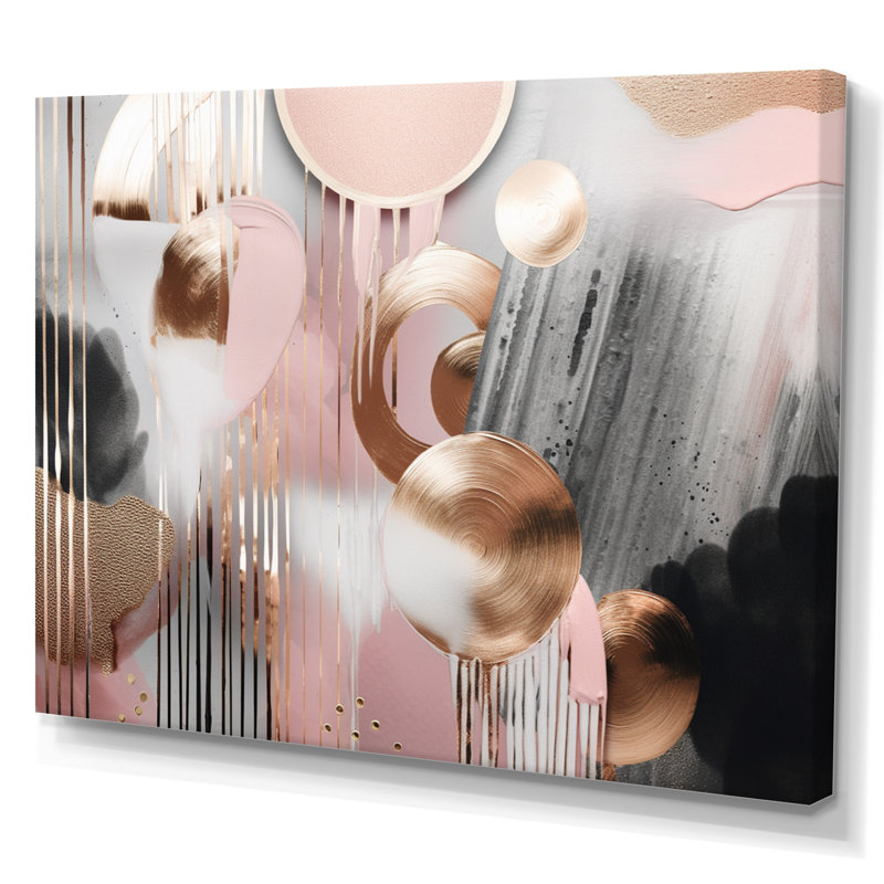 «Pink Stripes And Lines Modern Art I - Modern Shapes», impressions sur toile transitionnelles, L 32 po x H 16 po